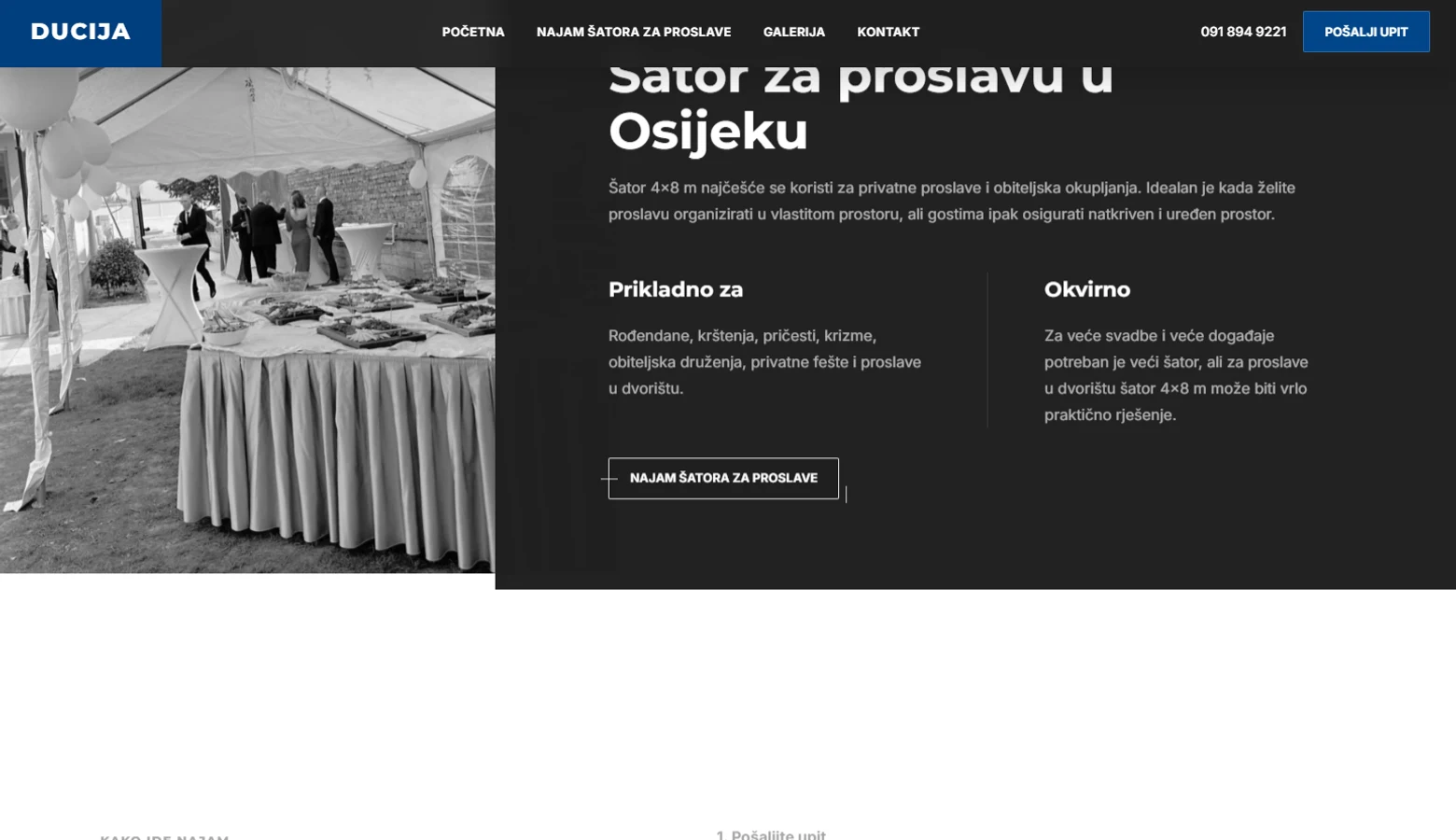 Proces rezervacije šatora prikazan na Ducija web stranici