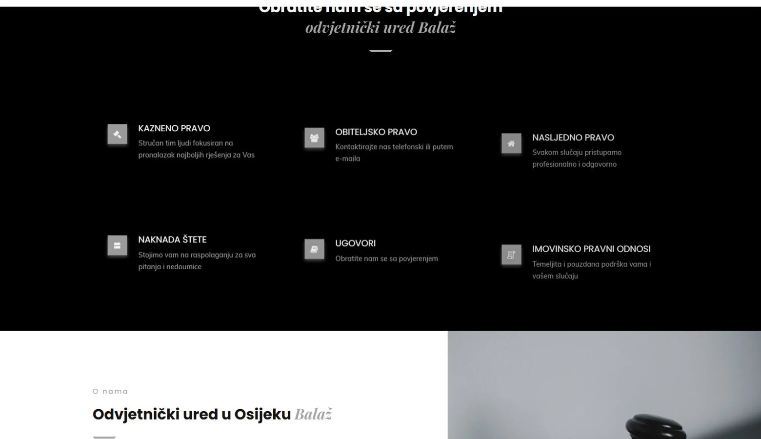 Prikaz pravnih usluga na webu Odvjetničkog ureda Balaž