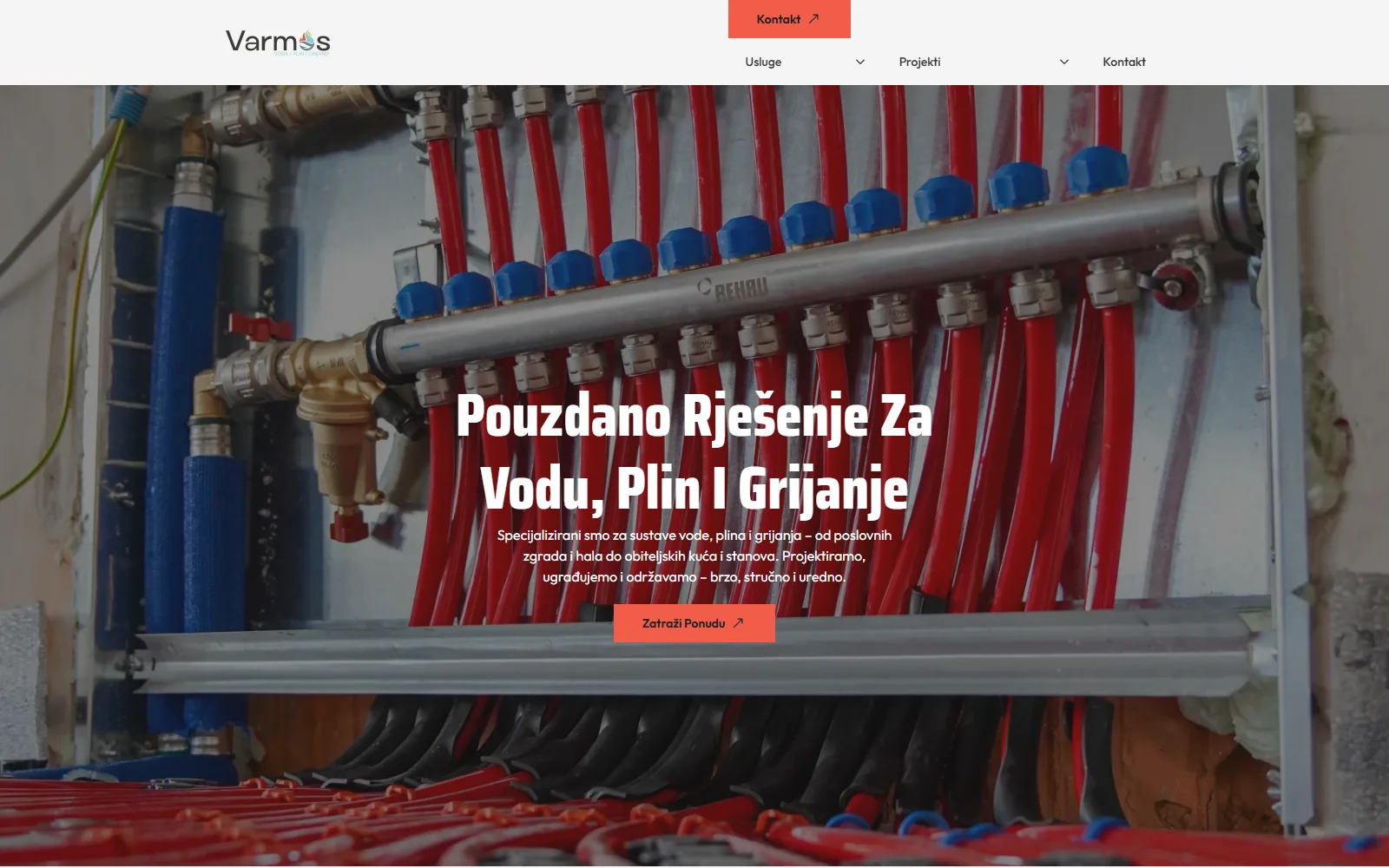 Početna stranica Varmos weba s prikazom instalacija podnog grijanja