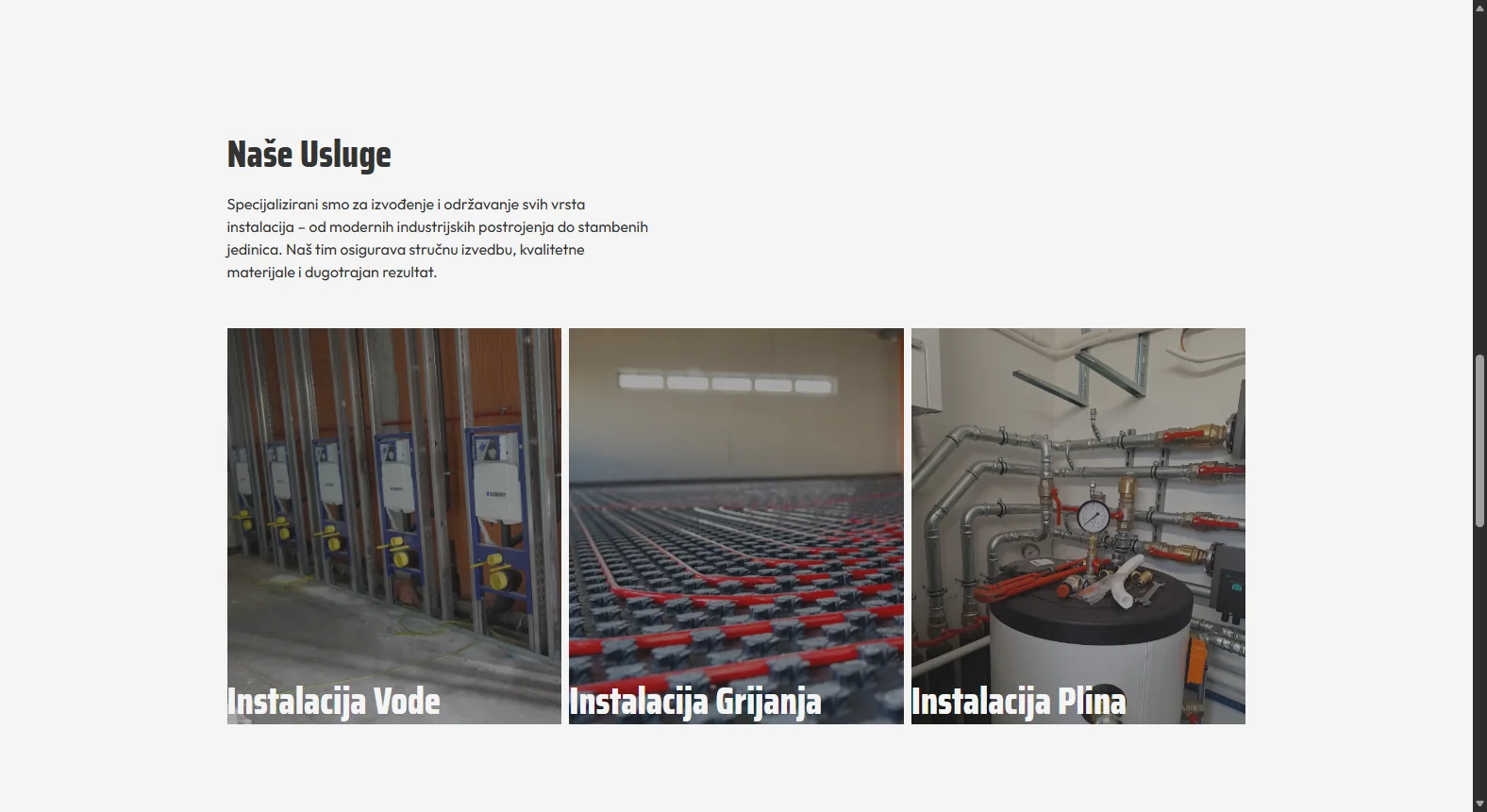 Sekcija Varmos weba s uslugama instalacije vode, grijanja i plina